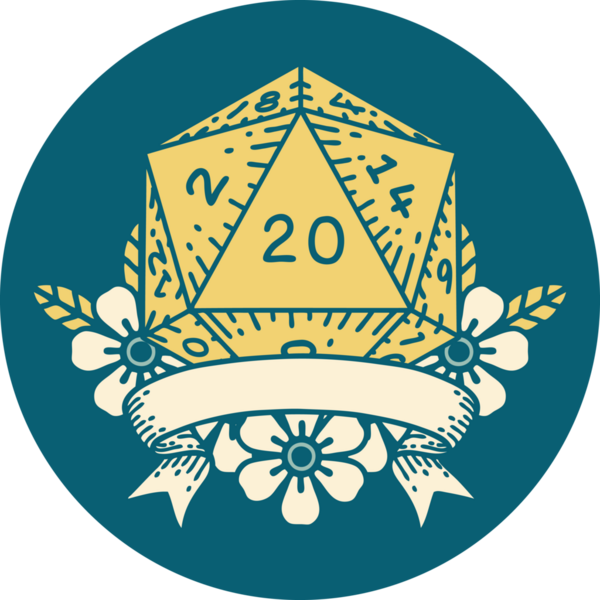 Retro Dövme Biçimi Doğal 20 kritik vuruş D20 zar bir insan tarafından çizildi