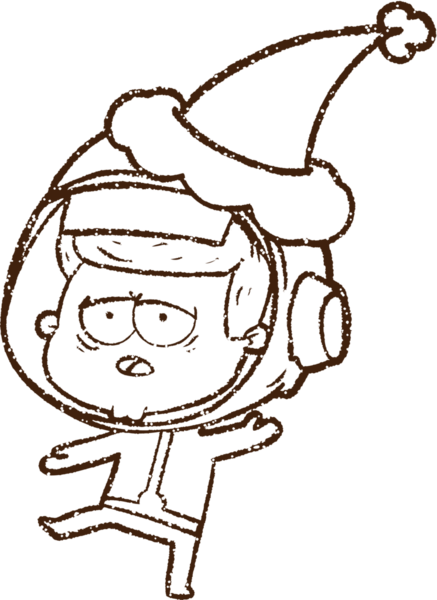 Bir insan tarafından çizilmiş Noel Astronotu Kömür Çizimi