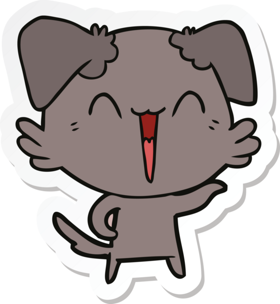 Bir insan tarafından çizilmiş mutlu bir köpek çizgi filminin çıkartması.