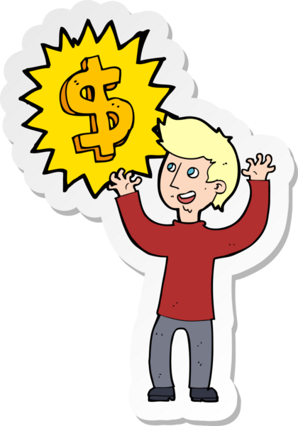 Bir insan tarafından çizilmiş para kazandıran bir karikatürün çıkartması.