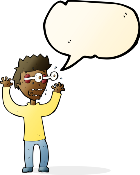 Bir insan tarafından çizilmiş, konuşma balonuyla dehşete düşmüş bir adam.