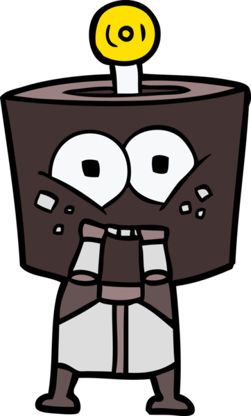 Bir insan tarafından çizilmiş mutlu çizgi film robotu