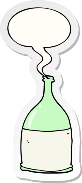 Bir insan tarafından çizilmiş konuşma balonu etiketli karikatür şişesi.