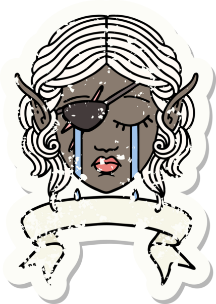 Retro Dövme Tarzı Ağlayan Elf karakter yüzü Bir insan tarafından çizilmiş pankartıyla