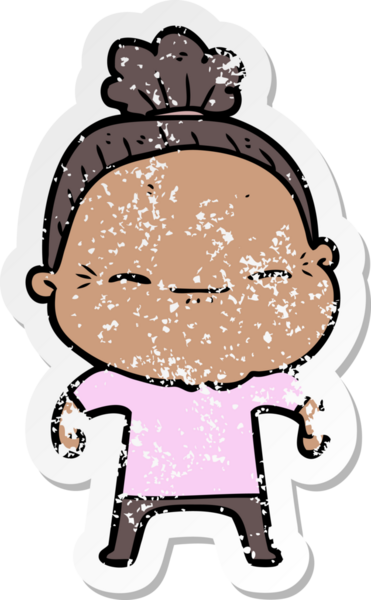 Bir insan tarafından çizilmiş barışçıl yaşlı bir kadının sıkıntılı çıkartması.