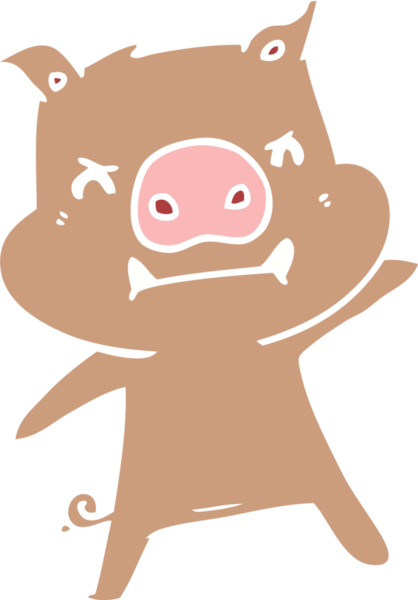 Bir insan tarafından çizilmiş kızgın düz renkli çizgi film domuzu.