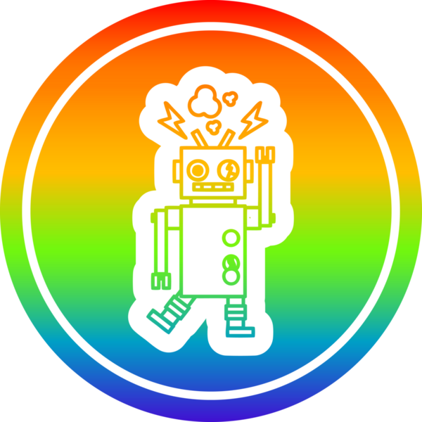 arızalı robot dairesel simgesi gökkuşağı gradyan bir insan tarafından çizilmiş