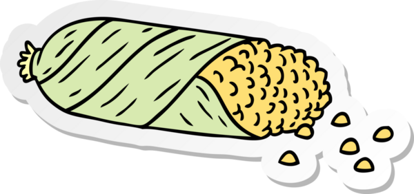 Bir insan tarafından çizilmiş mısır koçanı üzerine el çizimi karikatür.