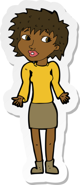 Bir insan tarafından çizilmiş omuz silken bir karikatür kadının çıkartması.