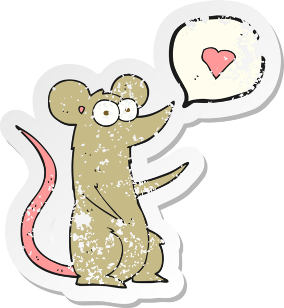 Bir insan tarafından çizilmiş aşık bir çizgi film faresinin gerilimli çıkartması.