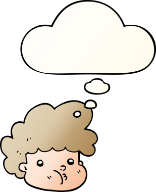 Düşünce baloncuğu olan çizgi filmci çocuk bir insan tarafından çizilmiş.