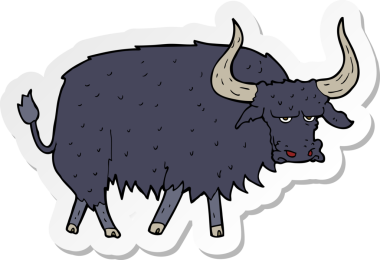 Çizgi film çıkartması. Bir insan tarafından çizilmiş kıllı öküz.