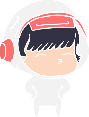 Düz renkli çizgi film meraklısı astronot bir insan tarafından çizilmiş.