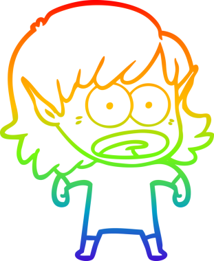 Karikatür çizen gökkuşağı gradyanı bir insan tarafından çizilen elf kızı şok etti.