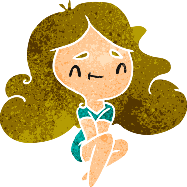 Bir insan tarafından çizilmiş sevimli bir kawai kızının eski çizgi film çizimi.