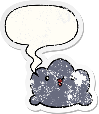 Konuşma baloncuğu olan karikatür bulutu bir insan tarafından çizilmiş sıkıntılı eski bir çıkartma