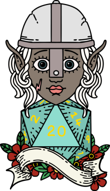 Retro Dövme Tarzı Elf Savaşçısı Karakteri Bir insan tarafından çizilmiş doğal 20 zar atışıyla