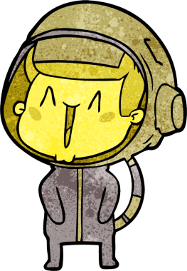 Bir insan tarafından çizilmiş mutlu astronot çizgi filmi.