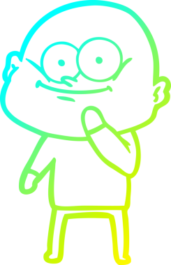 Bir insan tarafından çizilmiş, kel bir adamın soğuk çizgi çizimi.