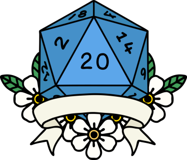 Retro Dövme Biçimi Doğal 20 kritik vuruş D20 zar bir insan tarafından çizildi