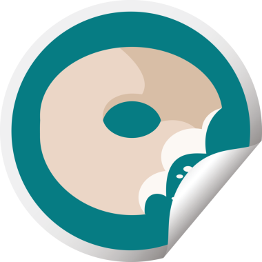 Isırılmış çörek grafik vektör çizimi bir insan tarafından çizilmiş dairesel etiket