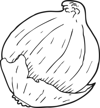 Bir insan tarafından çizilmiş siyah beyaz karikatür soğanı.