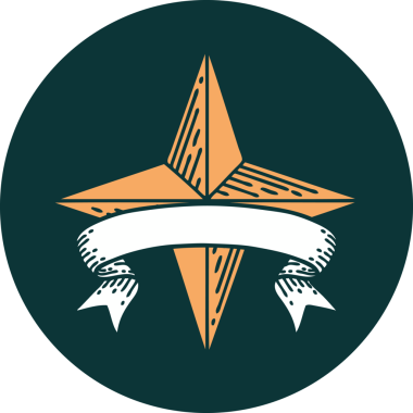 bir insan tarafından çizilmiş bir yıldızın pankartıyla dövme biçimi simgesi