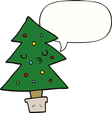 Bir insan tarafından çizilmiş konuşma balonlu bir noel ağacı.