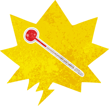 grunge içinde konuşma balonu olan karikatür termometresi bir insan tarafından çizilmiş sıkıntılı retro desen biçimi