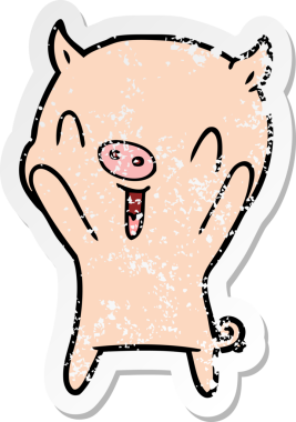 Bir insan tarafından çizilmiş mutlu çizgi film domuzunun sıkıntılı çıkartması.