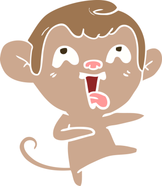 Bir insan tarafından çizilmiş düz renk çizgi film maymunu.