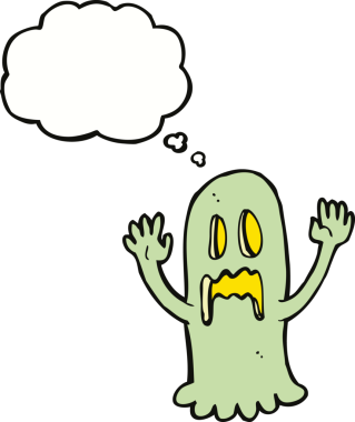 Bir insan tarafından çizilmiş düşünce baloncuklu karikatür hayaleti.