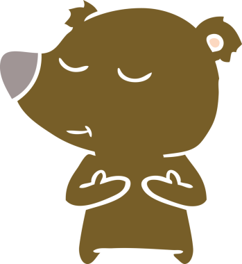 Bir insan tarafından çizilmiş mutlu düz renkli çizgi film ayısı.