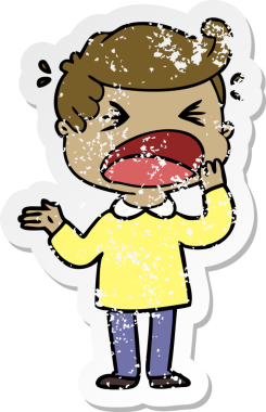 Bir insan tarafından çizilmiş bağıran bir karikatür çıkartması.