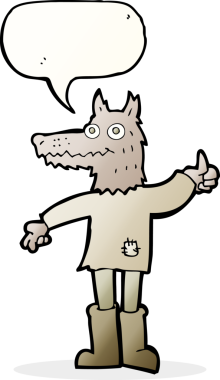 Bir insan tarafından çizilmiş konuşma balonu olan bir kurt adam.