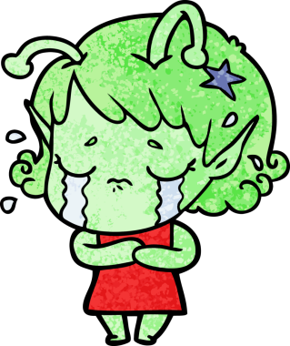 Bir insan tarafından çizilmiş ağlayan uzaylı kız çizgi filmi.