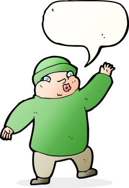 şapkalı adam bir insan tarafından çizilmiş konuşma balonuyla sallanıyor.