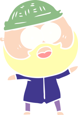 Düz renkli çizgi film. Bir insan tarafından çizilmiş sakallı adamı şaşırttı.