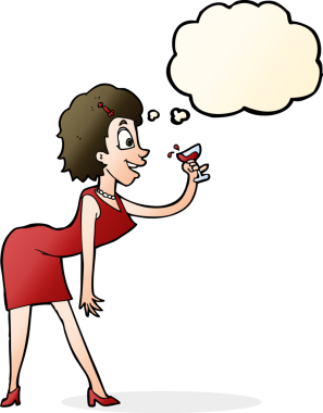 Bir insan tarafından çizilmiş düşünce köpüğüyle içkili bir karikatür kadın.