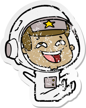 Bir insan tarafından çizilmiş gülen astronot çizgi filminin sıkıntılı çıkartması.