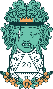 Retro Dövme Tarzı Yarı Ork Barbar Doğal yirmilik zar atışıyla bir insan tarafından çizilmiş