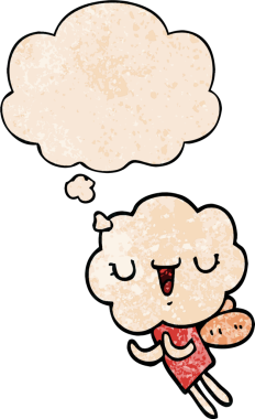 Bir insan tarafından çizilmiş grunge desenli düşünce baloncuğu olan sevimli çizgi film başı yaratığı.