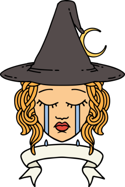 Retro Dövme Tarzı Ağlayan İnsan Cadısı Bir insan tarafından çizilmiş pankartıyla