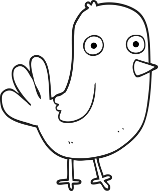 Bir insan tarafından çizilmiş siyah beyaz bir çizgi film kuşu.