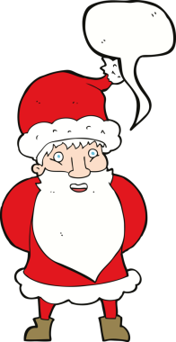 Bir insan tarafından çizilmiş konuşma balonlu Noel Baba çizgi filmi.