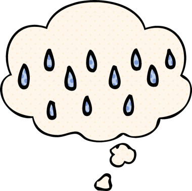 Bir insan tarafından çizilmiş çizgi roman tarzında düşünce baloncuğu olan yağmur.