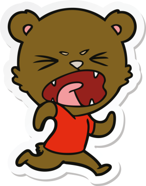 Bir insan tarafından çizilmiş kızgın bir çizgi film ayısının çıkartması.