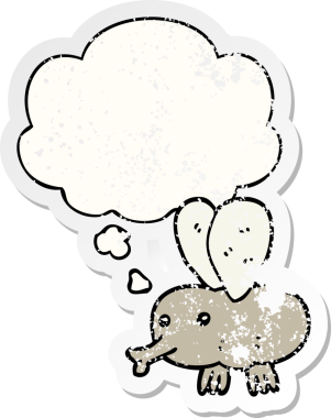 Düşünce baloncuğu olan karikatür, insan tarafından çizilmiş yıpranmış bir çıkartma gibi.