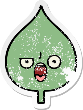 Sevimli bir çizgi film karakterinin sıkıntılı çıkartması. Bir insan tarafından çizilmiş ifade yaprağı.