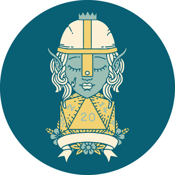 Retro Dövme Tarzı Elf Savaşçısı Doğal 20 zar atışıyla Bir insan tarafından çizilmiş